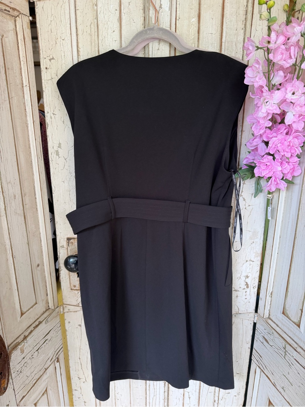NWT Calvin Klein Black Sleeveless Belted Double-Breasted Midi Dress size 16 - Picture 5 of 5